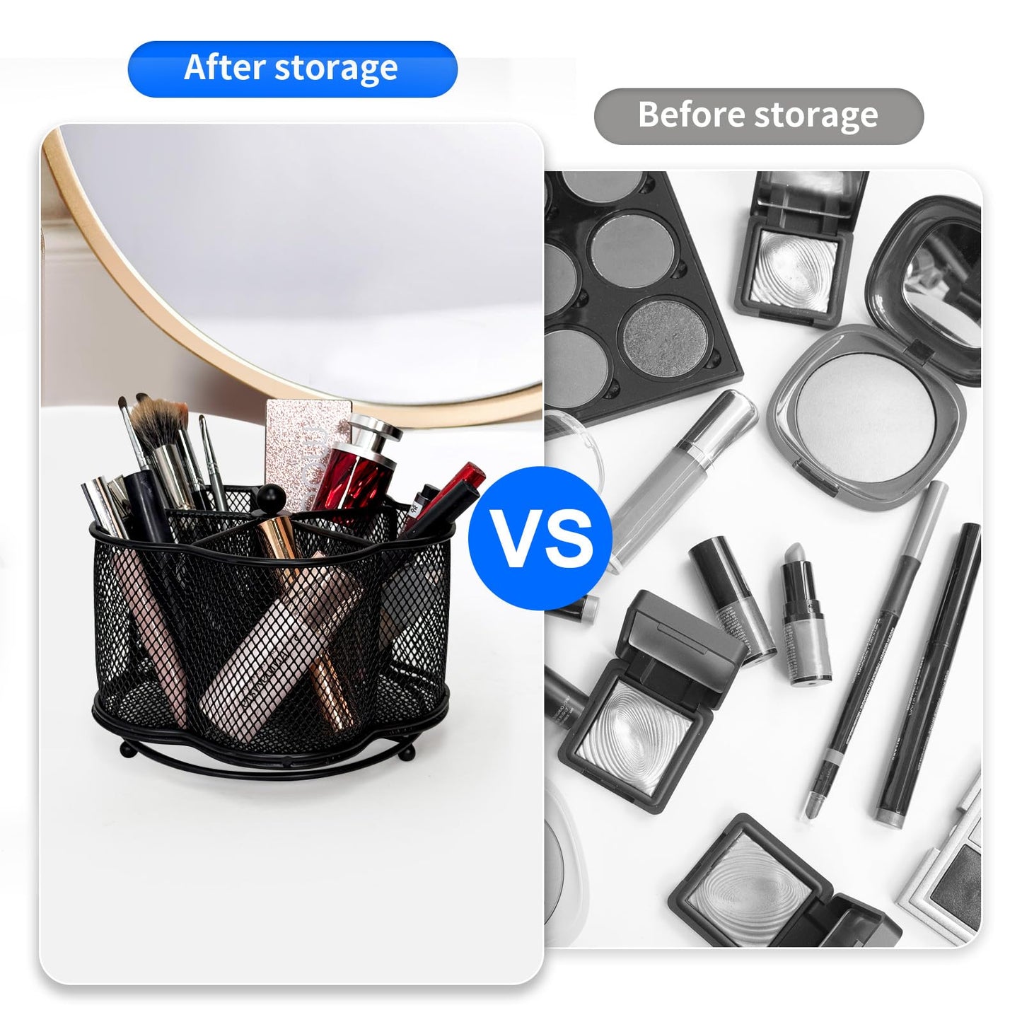 PNEUICALLY 360 Degree Rotate Pen Holder for Desk Mesh Desk Pen Organizer Pencil Holder Large Capacity Accessories & Workspace Organizers for School,Home (Black, No hook)