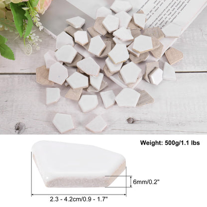 uxcell 500g/1.1LB Irregular Ceramics Mosaic Tiles, 2.3-4.2 cm Bulk Stained Ceramic Mosaic Pieces Stones Mosaic Kits for DIY Art Craft Projects Home Decor, White