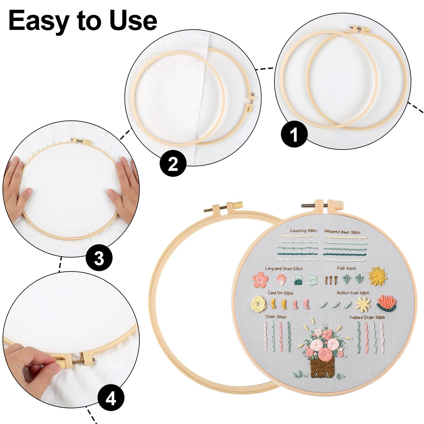Jyphorixal Embroidery Kit for Beginners Adults Cross Stitch Starter Kit Needle Point Supplies 33 Basic Stitches in 3 Set, DIY Craft Lover Starter Hand Stitch (Flower)