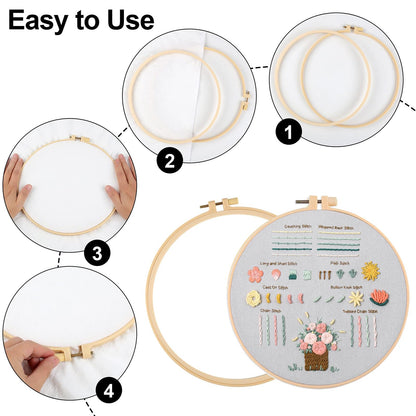 Jyphorixal Embroidery Kit for Beginners Adults Cross Stitch Starter Kit Needle Point Supplies 33 Basic Stitches in 3 Set, DIY Craft Lover Starter Hand Stitch (Flower)