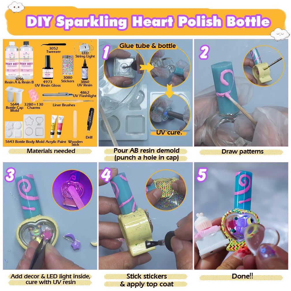 Resin Shaker Bottle Silicone Mold Nail Polish Set of 10 with Manual