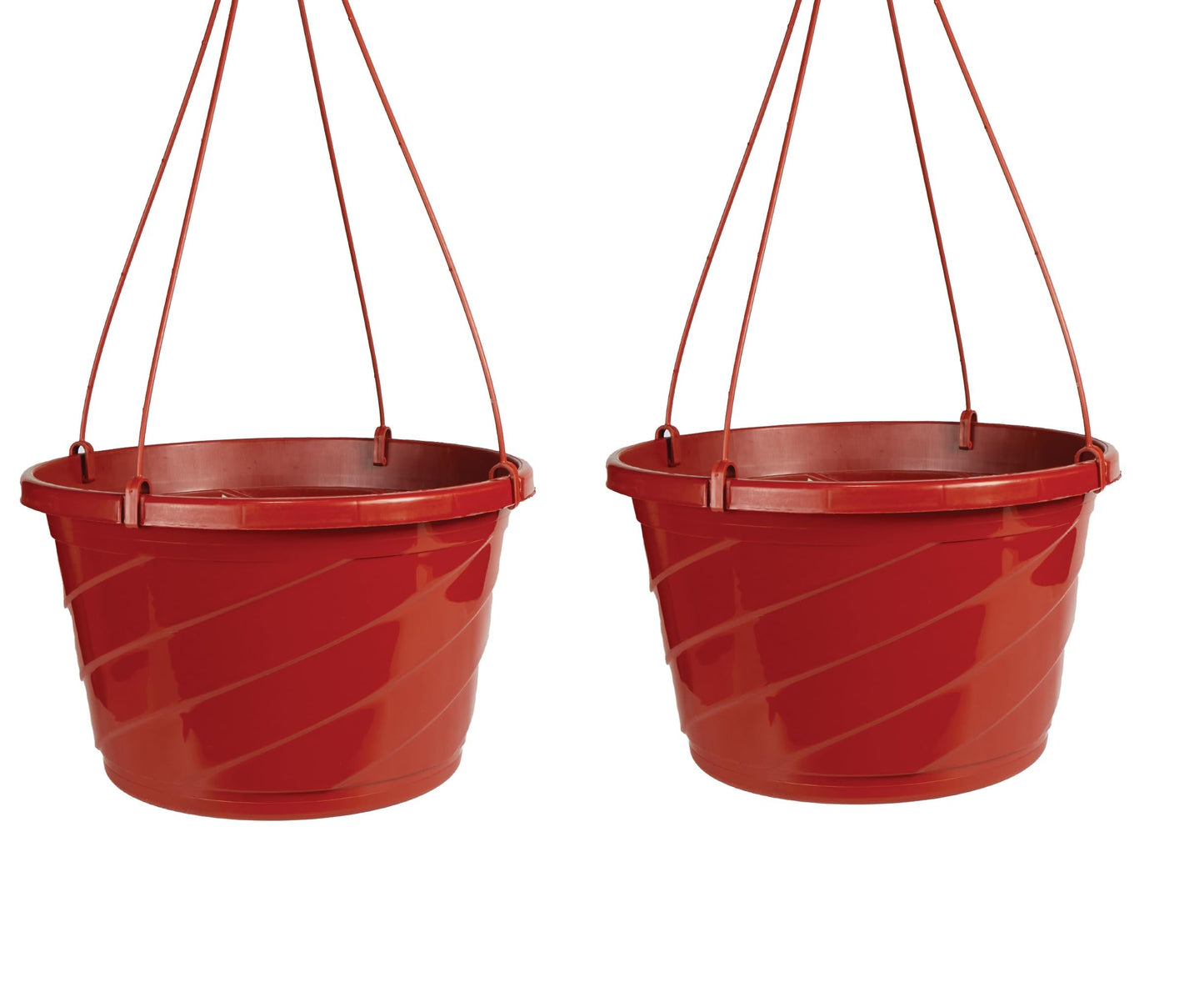 The HC Companies Euro Hanging Basket Planter Decorative 12-Inch Large Plastic Hanging Basket w/Swirl Design for Outdoor Plants, Clay (Pack of 2)