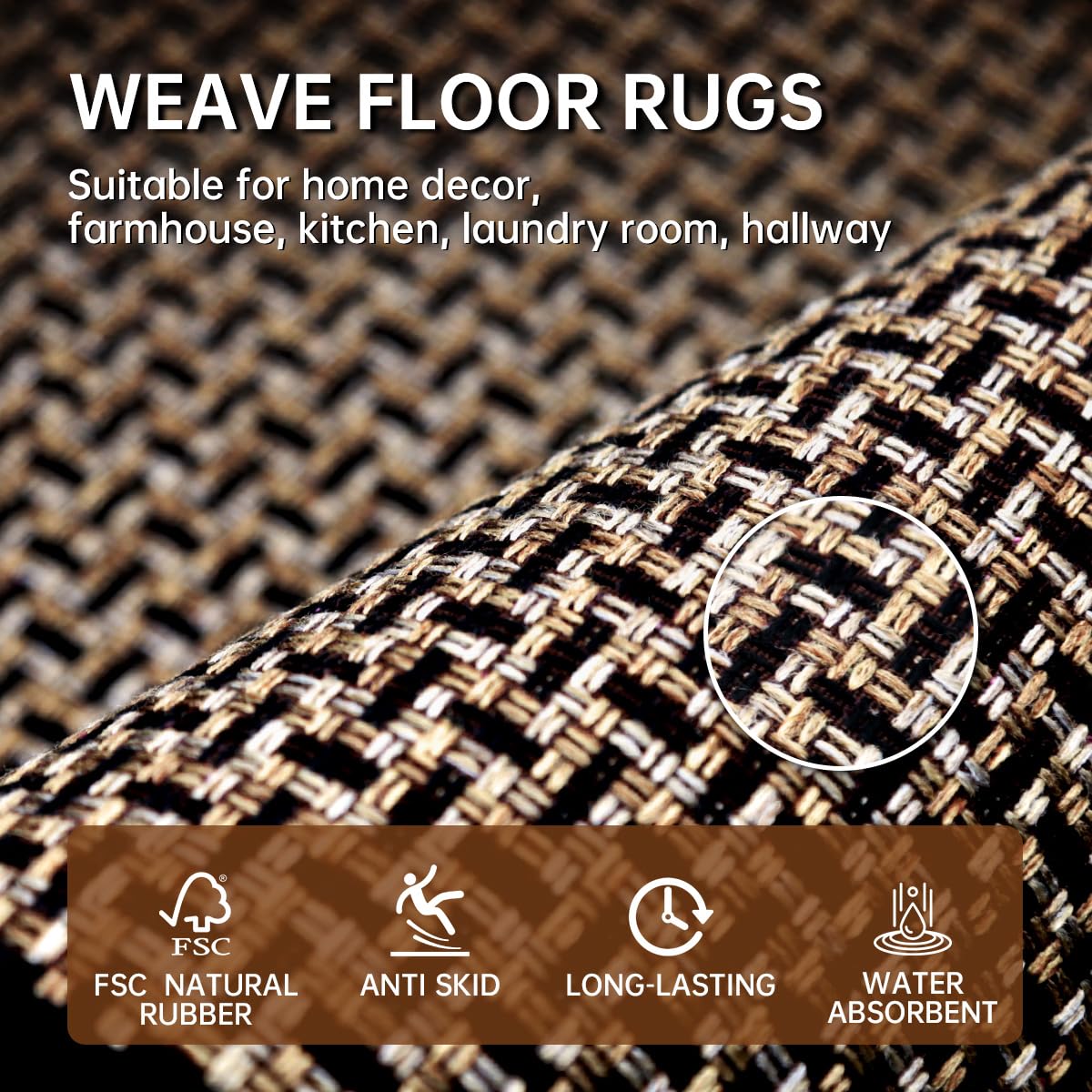 eqivei Kitchen Rugs and Mats Non Skid Washable Set of 2 PCS, Absorbent Runner Rugs for Kitchen, Front of Sink, Kitchen Mats for Floor, 17.3"x 47"+17.3"x 29" (Black)