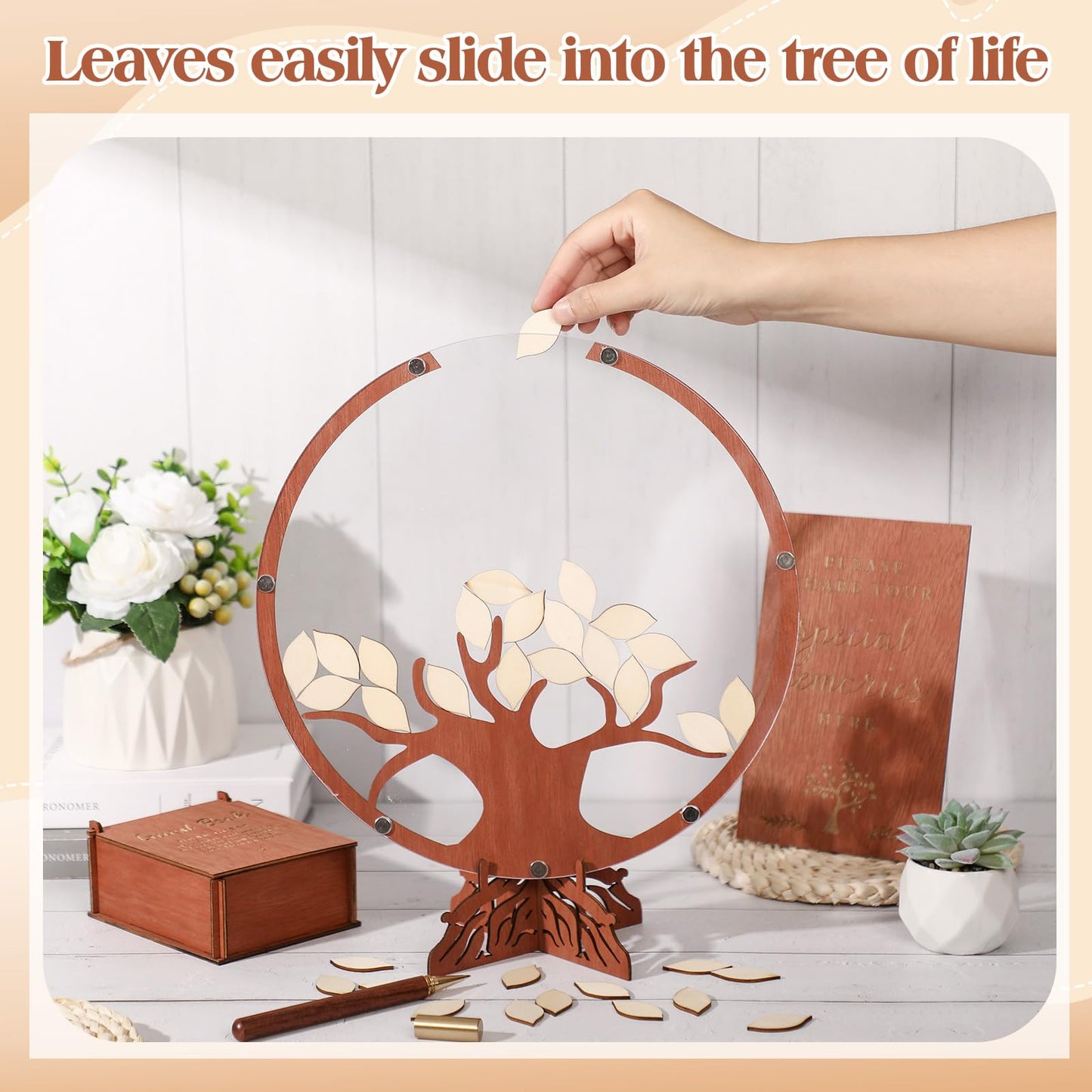 Geelin 56 Pcs Funeral Guest Book Alternatives Set for Memorial Service Elegant Celebration of Life in Loving Memory with 50 pcs Leaves Box Sign and Pens Funeral Supplies