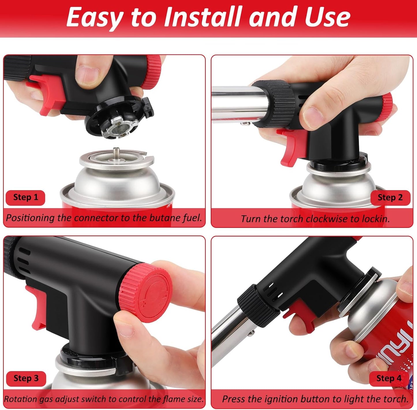CORKAS Butane Torch Head, Professional Kitchen Cooking Torch with Adjustable Flame for Culinary & Grilling, Black (Fuel