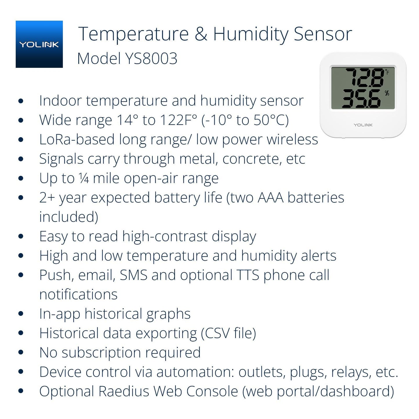 YoLink SpeakerHub & Two Temp/Humidity Sensors Starter Kit – Audio Hub Plays Tones/Sounds, Spoken Messages, Text Messages, LoRa-Powered ¼ Mile Range, Compatible with IFTTT, WiFi Required