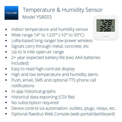 YoLink SpeakerHub & Two Temp/Humidity Sensors Starter Kit – Audio Hub Plays Tones/Sounds, Spoken Messages, Text Messages, LoRa-Powered ¼ Mile Range, Compatible with IFTTT, WiFi Required