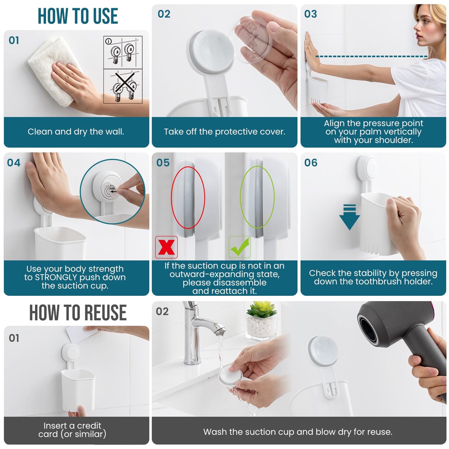 TAILI Suction Toothbrush Holder 2 Pack, Tumblers Replacement Shower Toothbrush Holder for Wall, Powerful Toothpaste Toothbrush Suction Cup, Self-draining Shower Razor Holder, Kitchen Tableware Holder