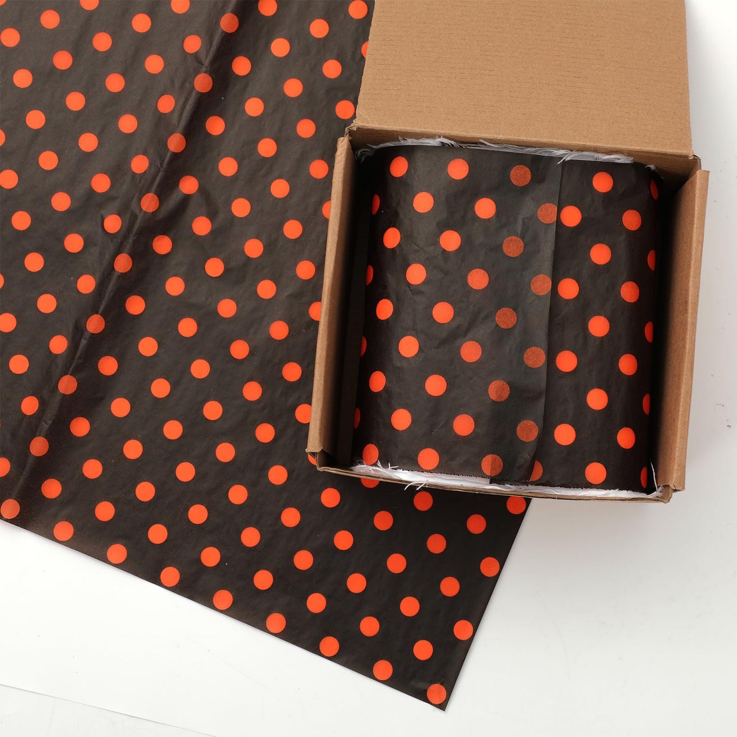Whaline 100 Sheets Halloween Tissue Paper Polka Dot Gift Wrapping Paper Black Orange Art Sheet for Holiday Birthday Baby Shower Party DIY Crafts Supplies, 14 x 20 Inch