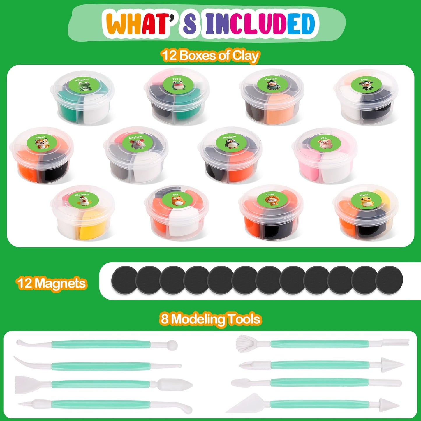 Kasfalci Air Dry Clay Kit for Kids, 12 Animals Modeling Magic Clay, Arts & Crafts for Kids Ages 8-12, Ultra Light & Soft, Safe & Non-Stick with Sculpting Tools & Tutorials, Unique Gifts for Adults