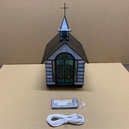 Bieye L12008 Christian Church Tiffany Style Stained Glass Table Lamp (Blue Chruch)