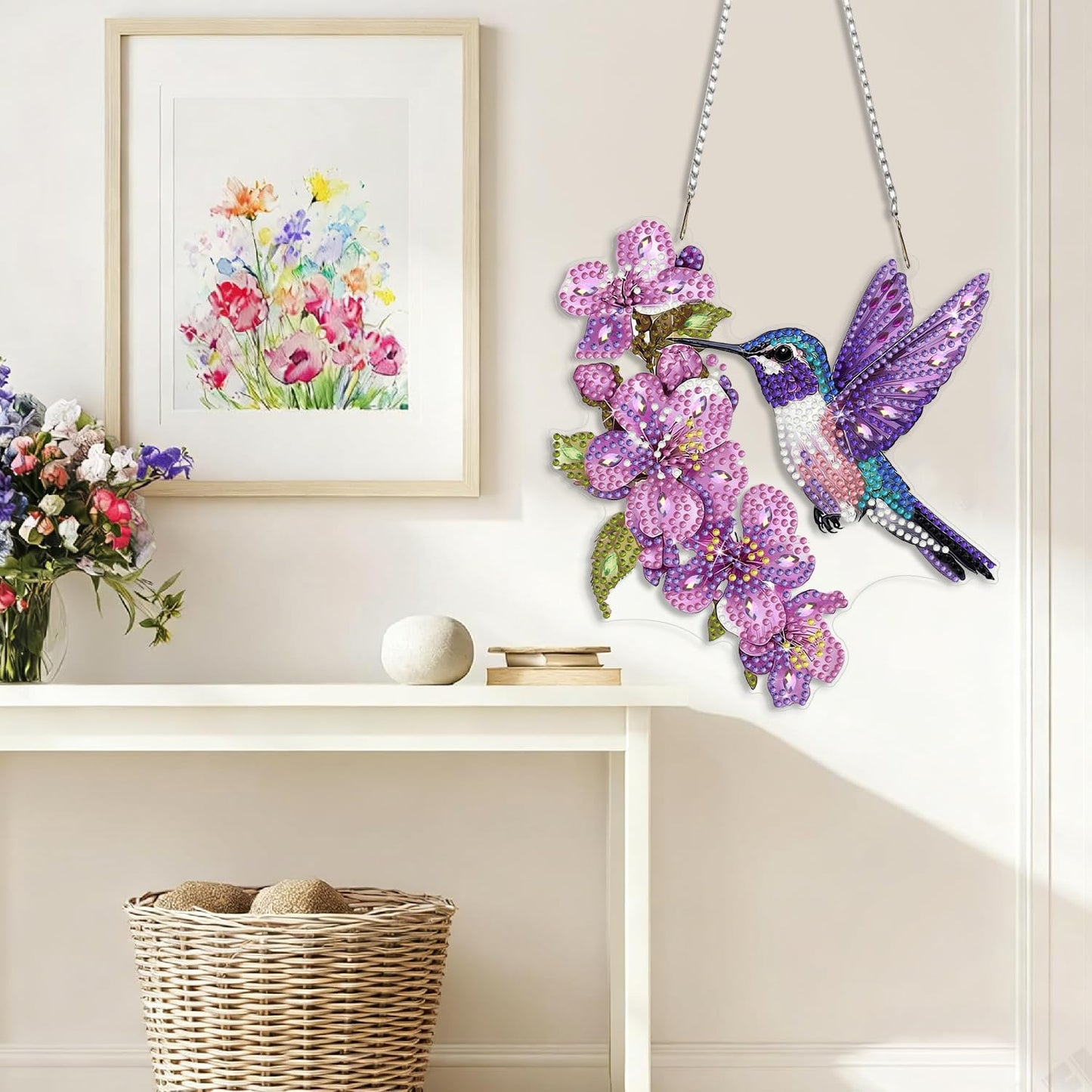 Bird DIY Hanging Diamond Art Kits for Adults Flower, Hummingbird Diamond Painting Kits, Special Shaped Rhinestone, Acrylic 5D Gem Art Craft Window Pendants Home Garden Wall Hanging Ornament Kits