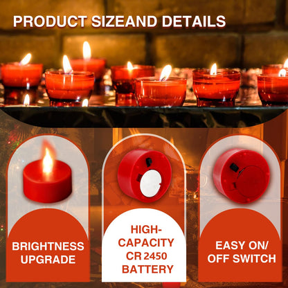 xiangpeng Tea Light Candles with Remote Control,24pack Flickering Flameless LED Candle,Long Lasting 400+Hours,Battery Operated with Timer for Home Decoration Seasonal &Festival Celebration Red