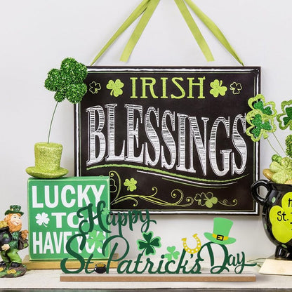 MEETYAMOR St Patricks Day Decorations, Wood Metal Happy St Patricks Day Sign for Table Decor, Farmhouse Rustic St Patricks Day Decorations for The Home, Kitchen, Mantle, Shelf