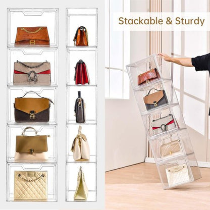 Freebat Stackable Storage Bins - Clear Acrylic Display Cases | 5-Pack for Handbags & Collectibles