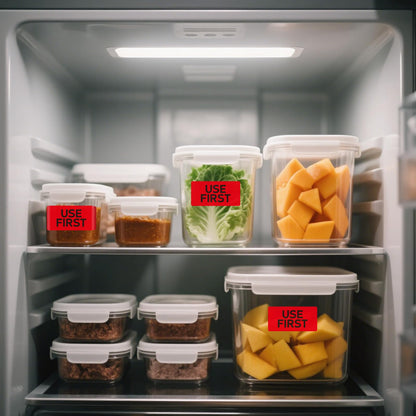 Use First Stickers Food Service Inventory Control FIFO Food Labels 4 x 2 Inch Adhesive Removable Waterproof Freezer Stickers for Restaurant Kitchen Pantry Warehouse Home Rotation 500 Pcs (Red)