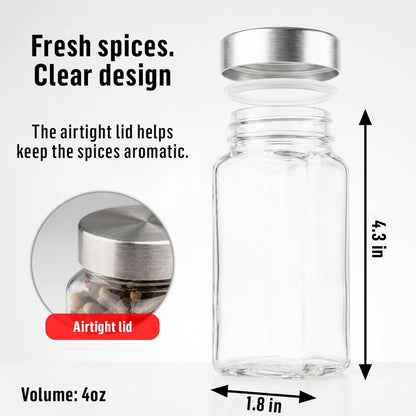 24 4oz 280 Deco haus Glass Spice Jars with Label x [LABELS incl] Spice Containers with Labels, Shaker Lids, Funnel