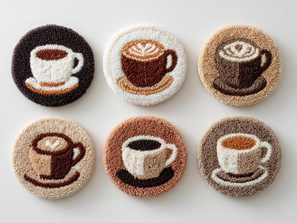 6PCS Punch Needle Coaster Kit Coffee Cup Easy for Beginners Stress Relief Craft Set with Hoop Yarn & Patterns DIY Embroidery Mug Rug Kit for Adults Kids Home Decor-4