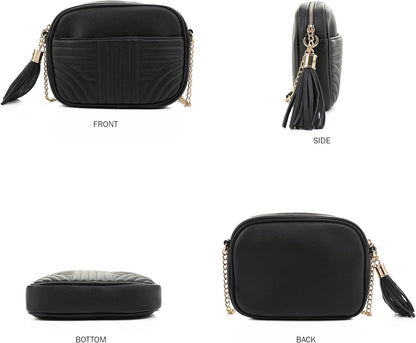 EVVE Quilted Crossbody Bags for Women - Stylish Camera Bag with Tassel - Lightweight Medium Size Shoulder Purse