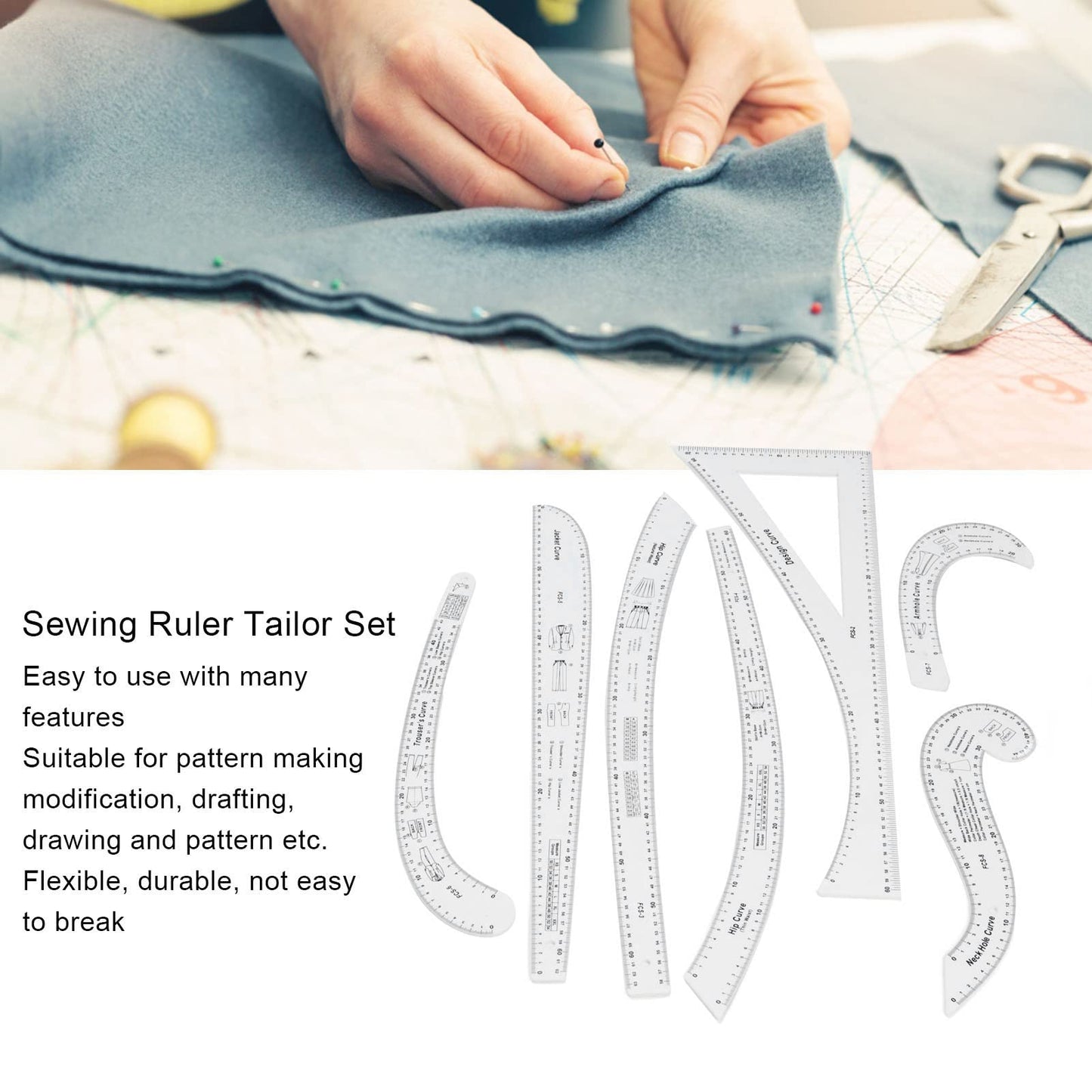 7Pcs Sewing Ruler Tailor Set Clear French Curve Ruler Sewing Ruler Set Rulers Ruler Racks Rulers High Accuracy Scale Fashion Pattern Design Ruler Set for Making Pattern Drafting