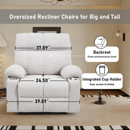 RHHVVR Oversized Recliner Electric Lift Chair, Power Lift Recliner for Big and Tall, 180° Lay-Flat and Assisted Standing, Extra Large Sofa with 8-Point Massage & Heating, Medium-Soft, White