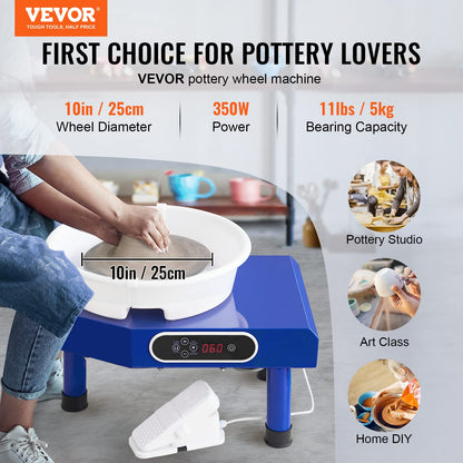 VEVOR Pottery Wheel for Adults Beginners, 10in Ceramic Wheel Forming Machine, 60-300RPM Adjustable Speed, Manual LCD Panel and Foot Pedal, Complete Pottery Set for Art Craft Work Home DIY