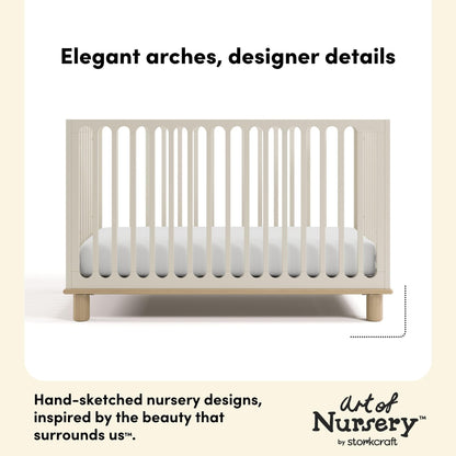 Storkcraft Sicily 3-in-1 Convertible Crib with Toddler Rail Included – GREENGUARD Gold Certified, 100% Solid Wood, Converts to Toddler Bed, Fits Standard Baby Crib Mattress (Frosted Oat and Driftwood)