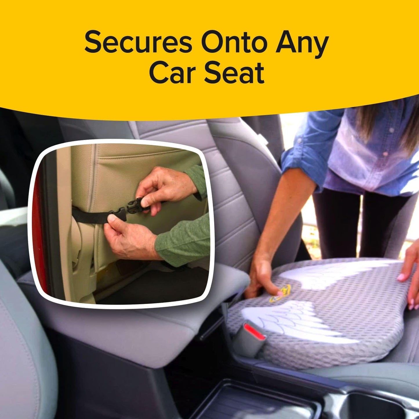 Angel Ride Auto Cushion with Memory Foam, AS SEEN ON FOX NEWS, Advanced Lumbar Helps Relieve Pressure Points, Molds to Any Body, Drive in Heavenly Comfort in Any Vehicle, Breathable, Washable Cover