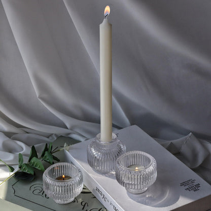 Woho Candle Stick Candle Holder Set of 4, Clear Taper Candle Holders for Wedding Table Centerpiece, Ribbed Glass Votive Candle Holders for Christmas Party Home Decor