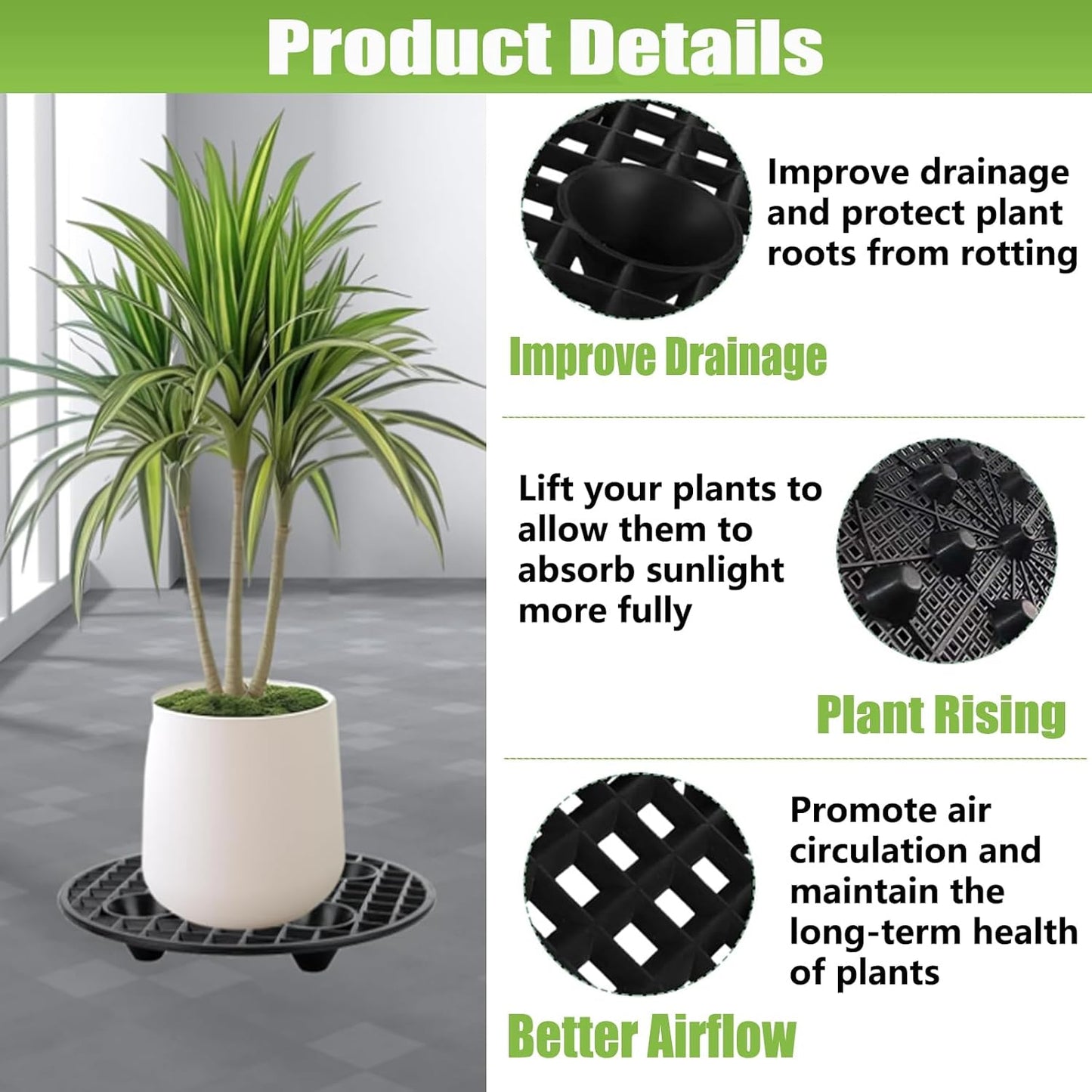 24 8 Inch QTLCOHD Pcs Plastic Plant Stand Black Plant Level Pot Elevator Riser Patio & Deck Floor Protector for Indoor