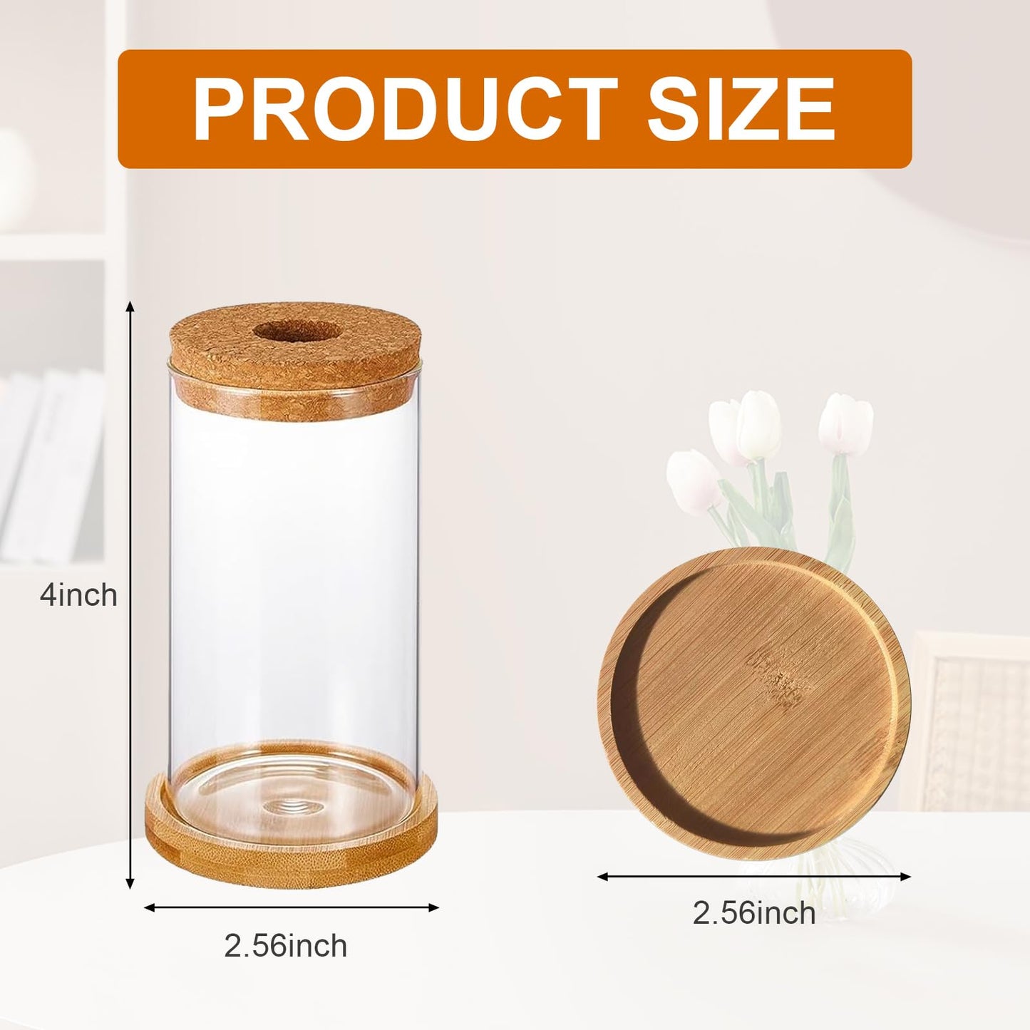 Hyuetrsa 6 Pcs Plant Propagation Terrarium Glass Propagation Vase Containers with Cork and Wooden Saucer for Hydroponic Plants Tabletop Decoration Jars for Plants (2.56 x 4 Inch)