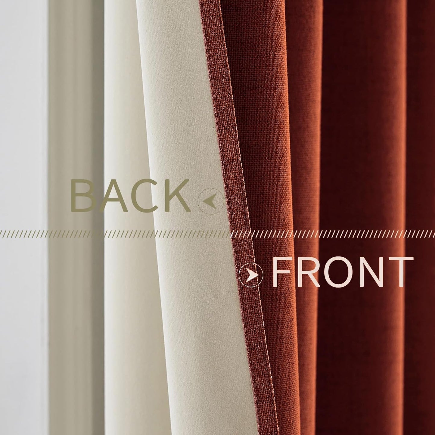 MIULEE Blackout Linen Curtains - 100% Thermal Insulated Burnt Orange Drapes | 52 x 90 Inch (2 Panels)