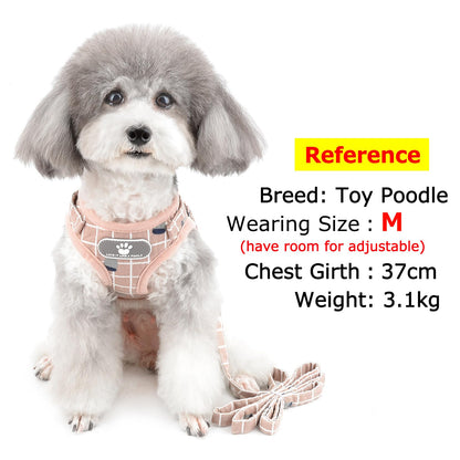 Zunea No Pull Small Dog Harness and Leash Set Adjustable Reflective Step-in Chihuahua Vest Harnesses Mesh Padded Plaid Escape Proof Walking Puppy Jacket for Boy Girl Pet Dogs Cats Pink L