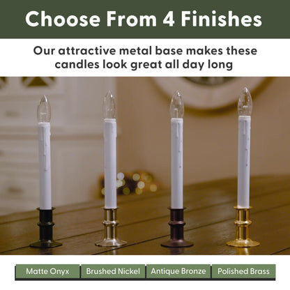 612 Vermont Ultra-Bright LED Window Candles with Timer, Battery Operated, Metal Base, White Candlestick, Adjustable Height (Pack of 4, Matte Onyx)