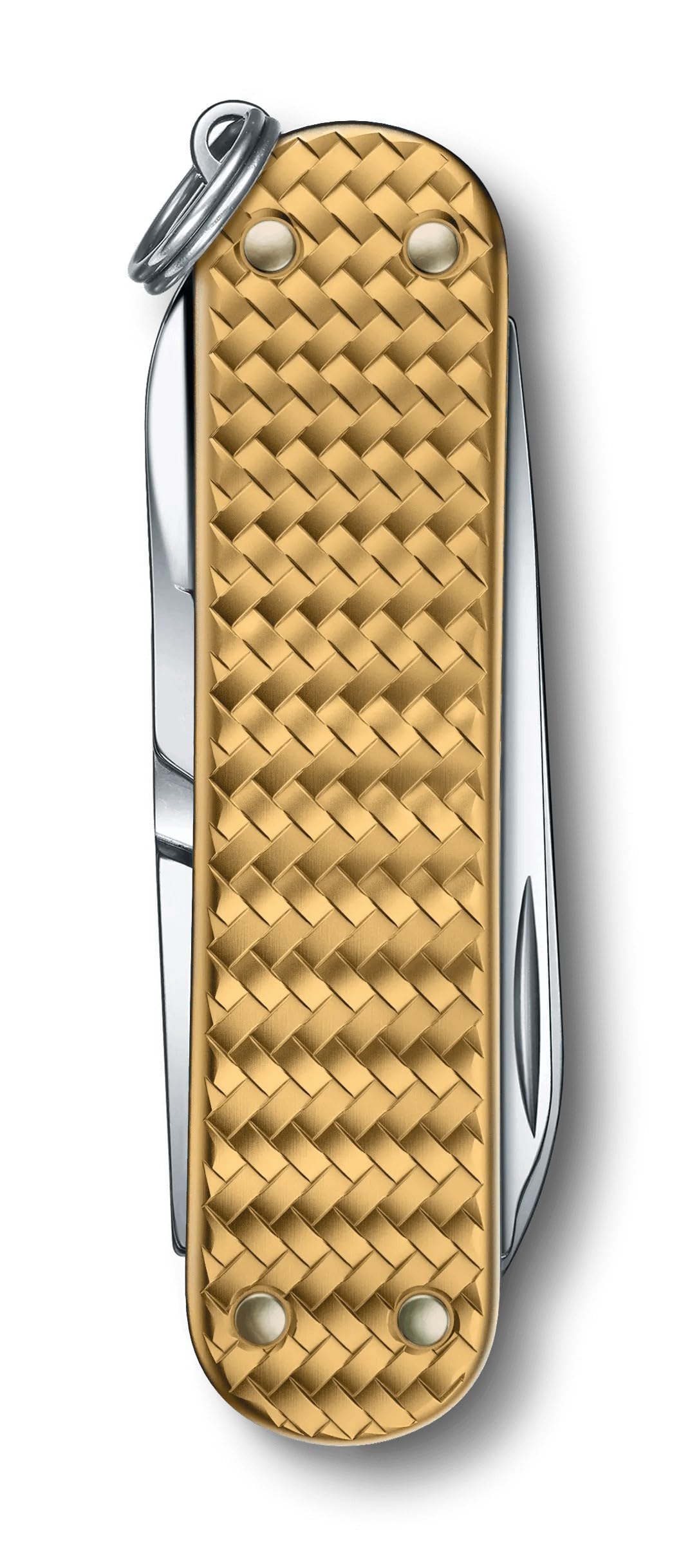 Victorinox Classic SD Precious Alox Swiss Army Knife, Compact 5 Function Swiss Made Pocket Knife with Small Blade, Screwdriver and Key Ring - Brass Gold