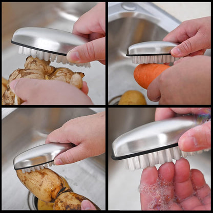 Ergonomic 304 Stainless Steel Cleaning Brush - Fruit & Vegetable Scrubber for Kitchen Hygiene