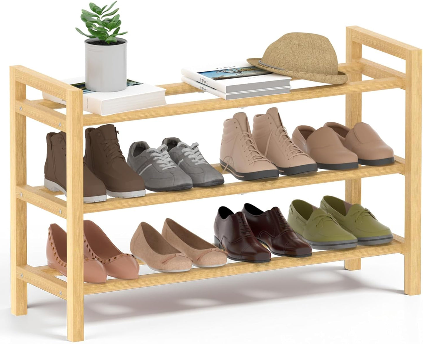 Closet, 3-Tier) Haddockway Bamboo Shoe Rack for Free Standing Shoe Organizer with Smooth Round Rods & Convenient