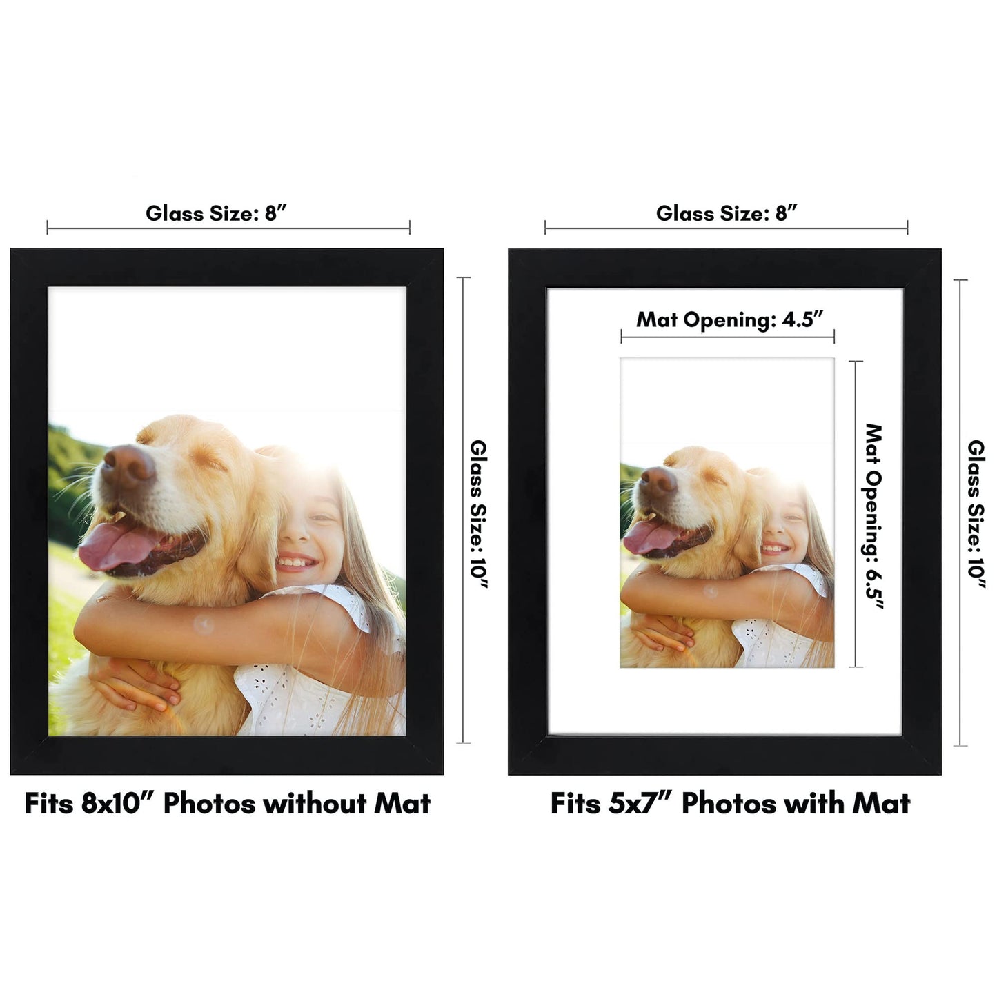 Americanflat 8x10 Picture Frame with Shatter-Resistant Glass - Set of 4 - Use as 5x7 Frame with Mat or Display 8x10 Photo Without Mat - Signature Collection - Photo Frames for Tabletop or Wall - Black
