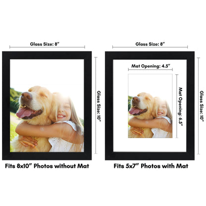 Americanflat 8x10 Picture Frame with Shatter-Resistant Glass - Set of 4 - Use as 5x7 Frame with Mat or Display 8x10 Photo Without Mat - Signature Collection - Photo Frames for Tabletop or Wall - Black