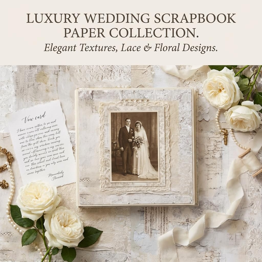 Wedding Scrapbook Paper 12x12, 24 Sheets Double-Sided Decorative Patterned, Acid-Free & Lignin-Free Scrap Book Paper for Scrapbooking, Junk Journal, Photo Album, DIY
