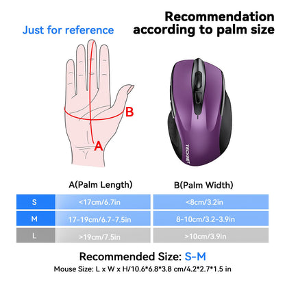 TECKNET Rechargeable Jiggler Wireless Mouse (BT5.0/3.0 & 2.4G) 4800 DPI Silent USB A & Bluetooth Mouse 6 Buttons, Wide Compatibility - Black