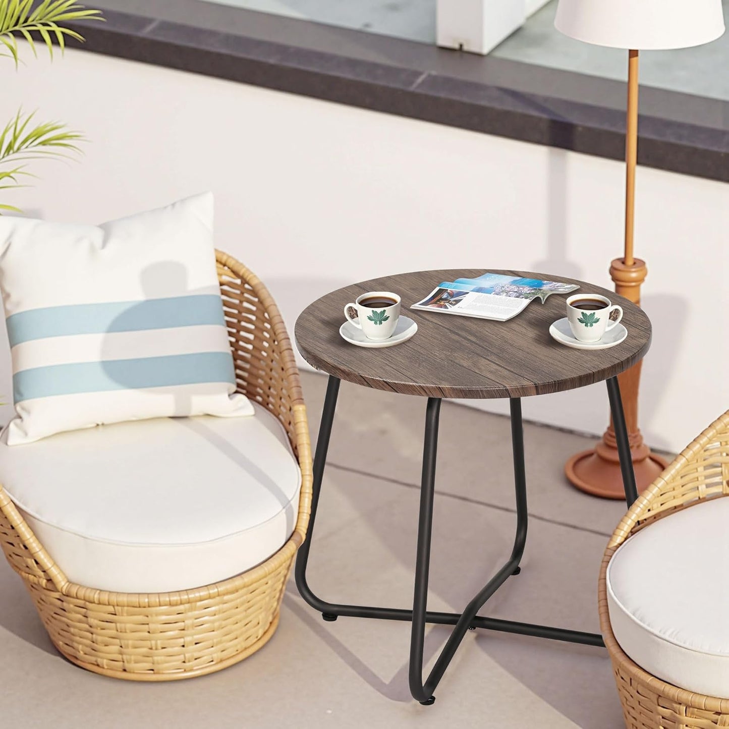 Table,17.7 inch VECELO Outdoor Side Patio Small Round End Table,Waterproof Wood Table with Weather Resistant Steel