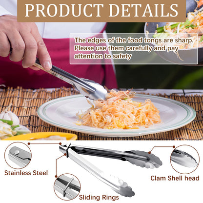 Meanplan 50 Pcs Small Stainless Steel Kitchen Tongs 7 Inch Food Serving Tongs Metal Cooking Clips High Heat Resistant Clips with Sliding Rings for Buffet Food Cooking Salad Grilling, Silver