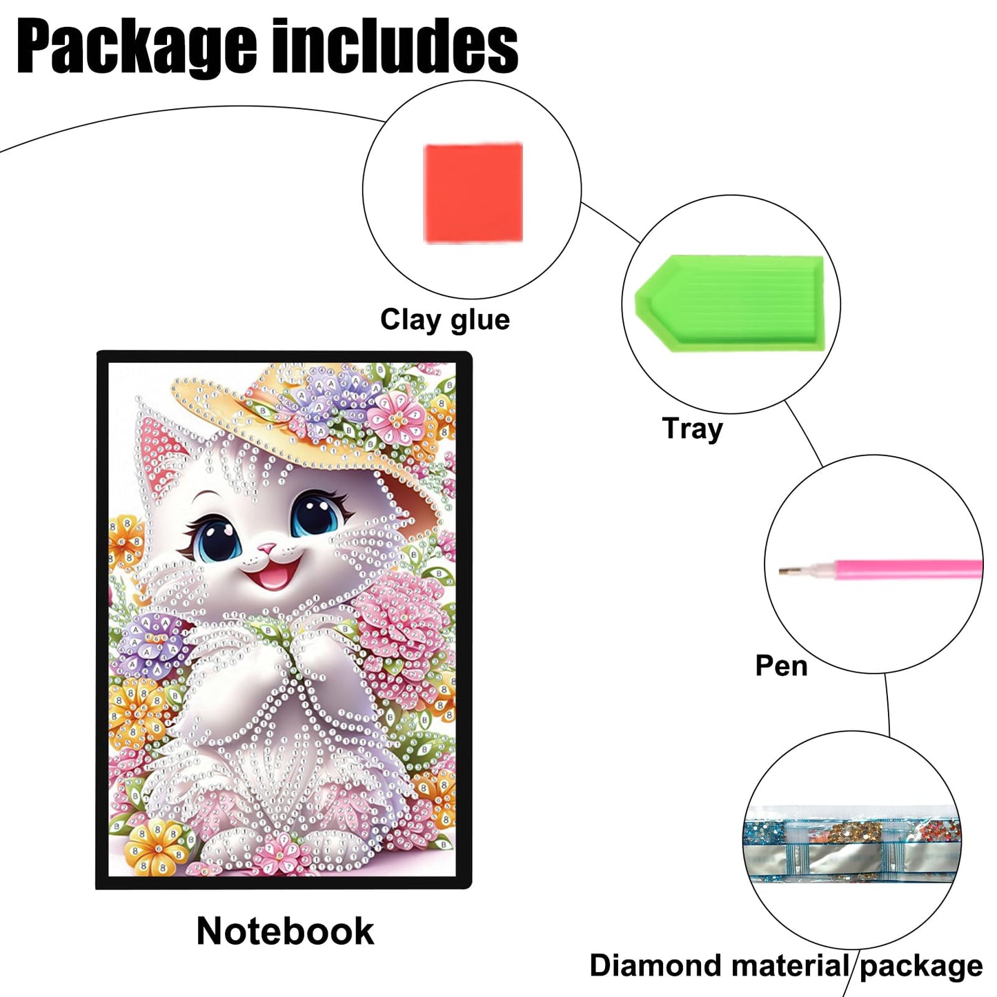 SHEGZHUC Diamond Painting Notebook Journal A5 Blank 14.5x21cm/5.7×8.26in Diamond Painting Composition Journaling Notebooks Notepad Sketchbook Diary Special Drills Girls Gifts || Cat Animal Flowers