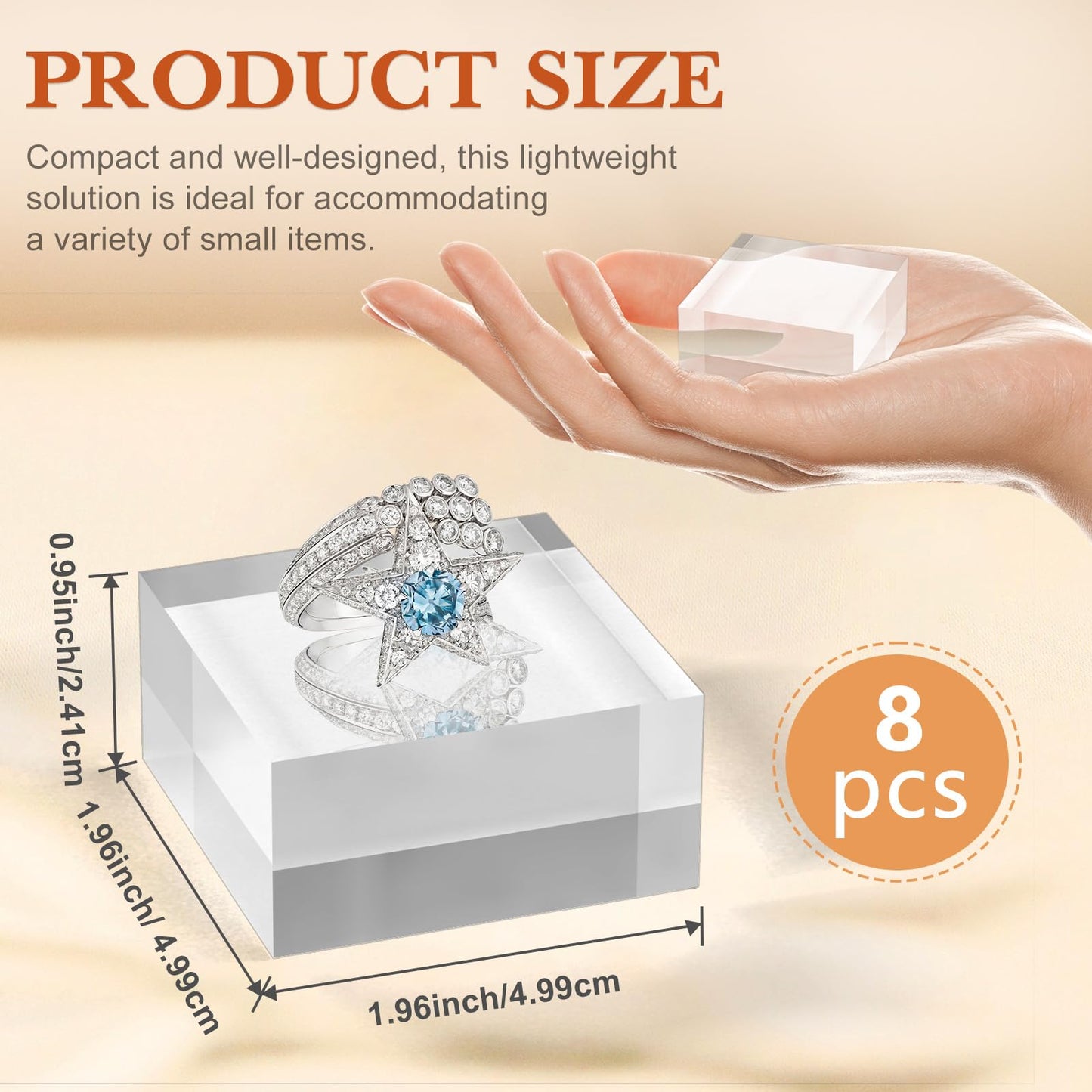 SAMYUCHO Acrylic Base 8 Pieces Acrylic Blocks for Display 2 X 2 X 1 Inch Square Riser Display Stands Trophy Base Pedestal Stands Clear Cube for Trophy Jewelry Props Food Party Crafts