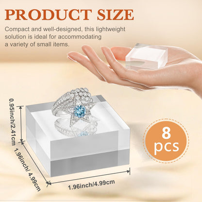 SAMYUCHO Acrylic Base 8 Pieces Acrylic Blocks for Display 2 X 2 X 1 Inch Square Riser Display Stands Trophy Base Pedestal Stands Clear Cube for Trophy Jewelry Props Food Party Crafts