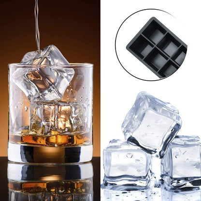 Froz Silicone Ice Cube Trays 2 Pack, Makes 8 Big 2 Inch Square Ice Cubes for Whiskey and Cocktails