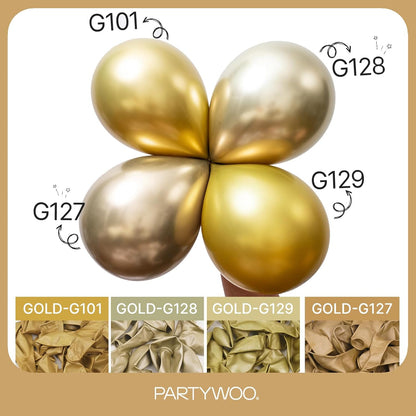 PartyWoo Metallic Gold Balloons - 120-Piece Chrome Balloon Arch Kit for Birthday & Wedding Decor | 5-18 Inch Sizes