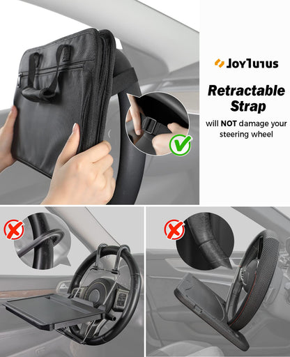 JOYTUTUS 3 in 1 Steering Wheel Eating Tray, Car Back Seat Laptop Desk, Multifunctional Office Bag, Car Work Table for Writing, Car Organizer for Kids, Commuters, Family