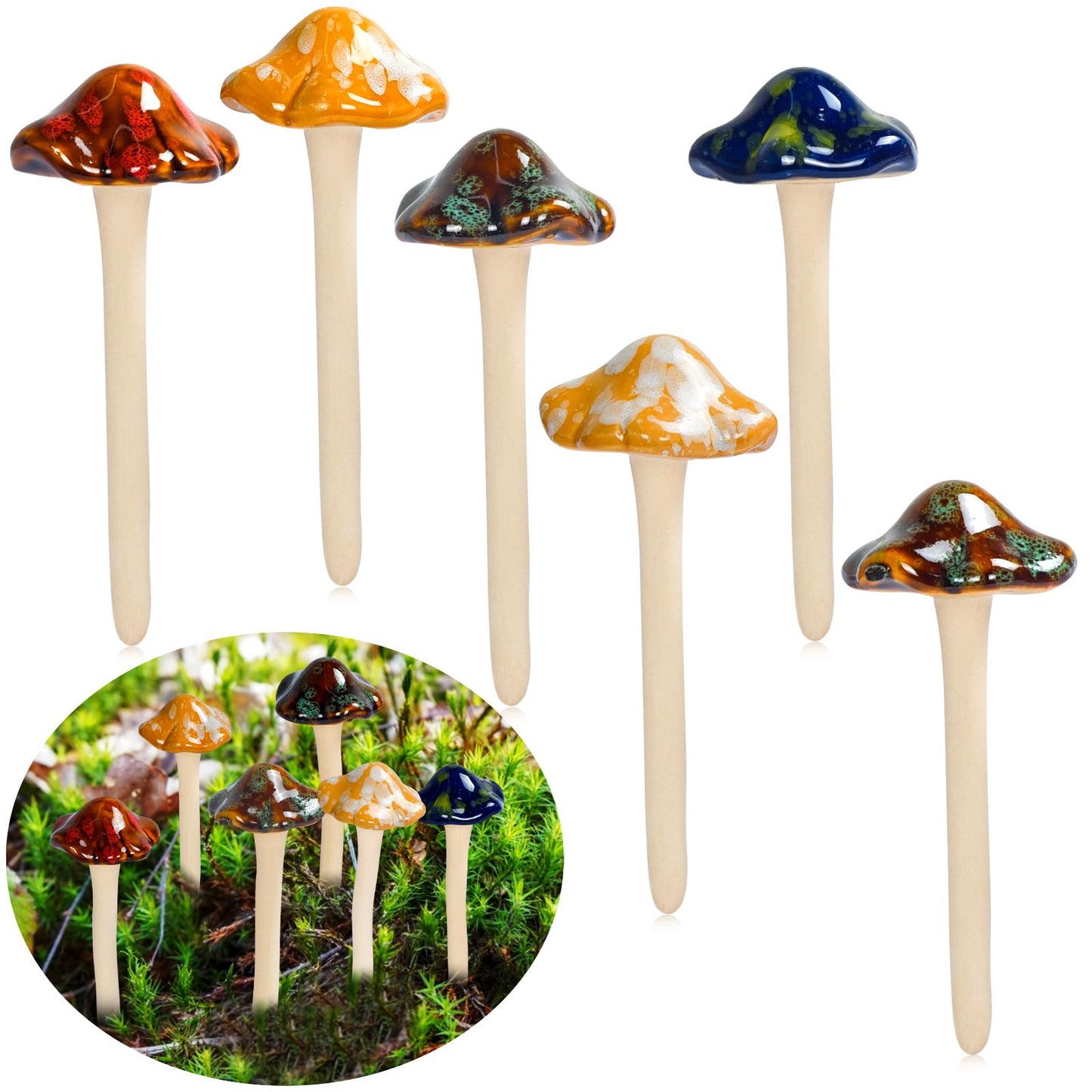 Garden Decor Mushrooms, Ceramic Mushroom for Garden Fairy Yard Decoration DIY Ornament for Dollhouse Potting Shed Flowerpot Plants Lawn Garden Outdoor Statue